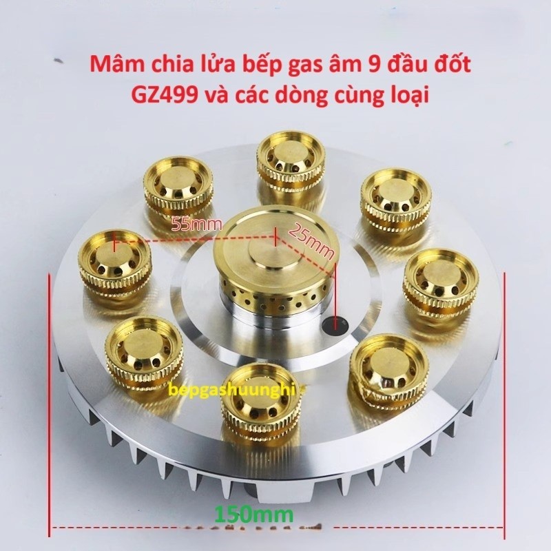 Mâm Chia Lửa 9 Đầu Đốt Gz499, Redhome, Ikura /Phụ Kiện Bếp Gas 9 Đầu Đốt Công Xuất Cao/Mâm Chia Lửa 