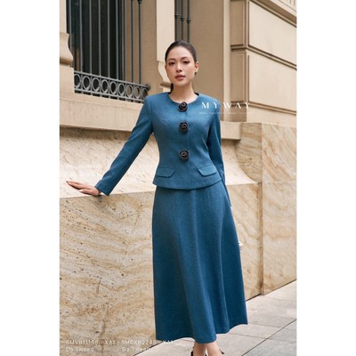 Set Vest Dạ Tweed Nữ MY WAY Phối Chân Váy Dài Đính Hoa Cao Cấp 5MCXB2248 5MVB11158