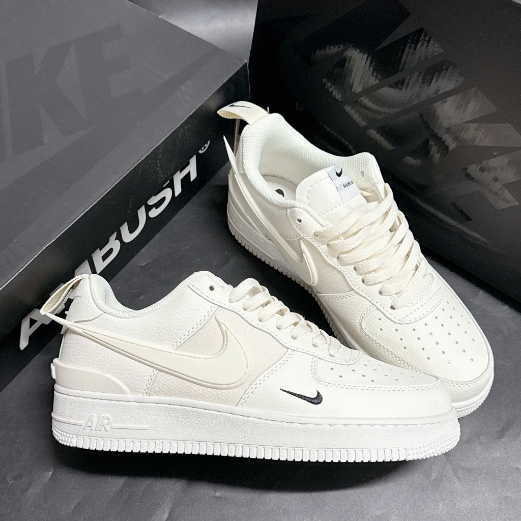 Giày Thể Thao Air Force 1 Low Ambush White Cream – Sneaker Nam Nữ AF1 Trắng Kem Swoosh Kéo Dài