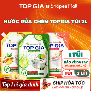  Nước rửa chén bát TOPGIA túi 2L đánh bay dầu mỡ sạch hiệu quả và an toàn cho da tay và cả gia đình 