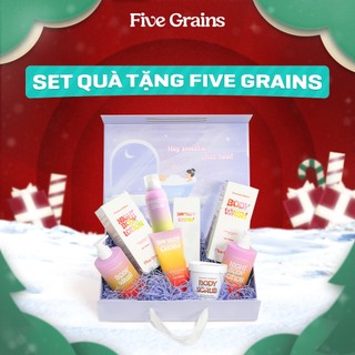  Set quà yêu thương Five Grains  sữa tắm kem dưỡng xịt chống nắng tẩy tế bào chết  