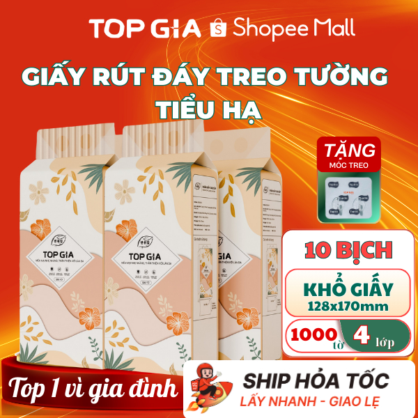 Thùng 10 Bịch Khăn giấy cao cấp rút đáy treo tường TopGia Tiểu Hạ giấy vệ sinh 4 lớp dày dặn mềm mịn