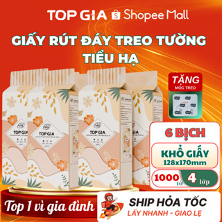 Thùng 6 Bịch Khăn giấy rút đáy TopGia Tiểu Hạ thiết kế treo tường 1000 tờ 4 lớp dày dặn mềm mịn