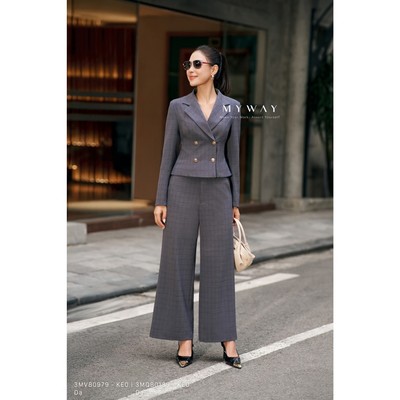 Set Bộ Vest Nữ Dài Tay MY WAY Công Sở Họa Tiết Kẻ Sang Trọng 3MVB0979 3MQB0139