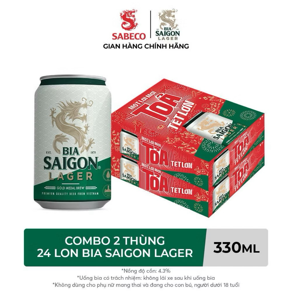 Thùng 24 lon bia Saigon Lager, Bia 333...