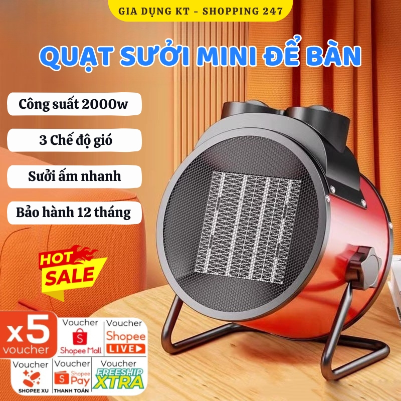 Quạt Sưởi Mini Để Bàn Công Suất Lớn 2000W, Làm Ấm Cực Nhanh, Kết Cấu Chắc Chắn, Hoạt Động Mạnh Mẽ, Không Gây Tiếng Ồn