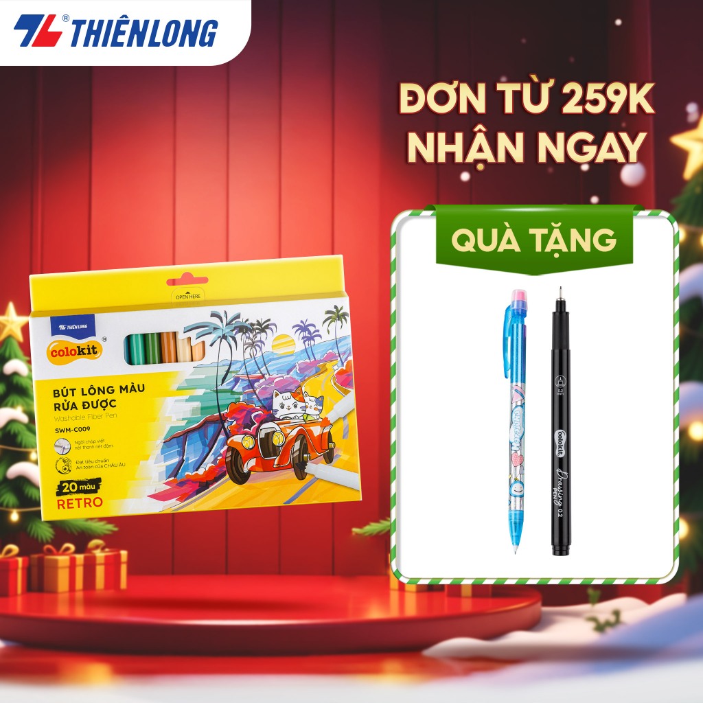 Bút lông màu Fiber Pen 20 màu Retro SWM-C009 Thiên Long Colokit - Bút lông màu rửa được ngòi chóp vi