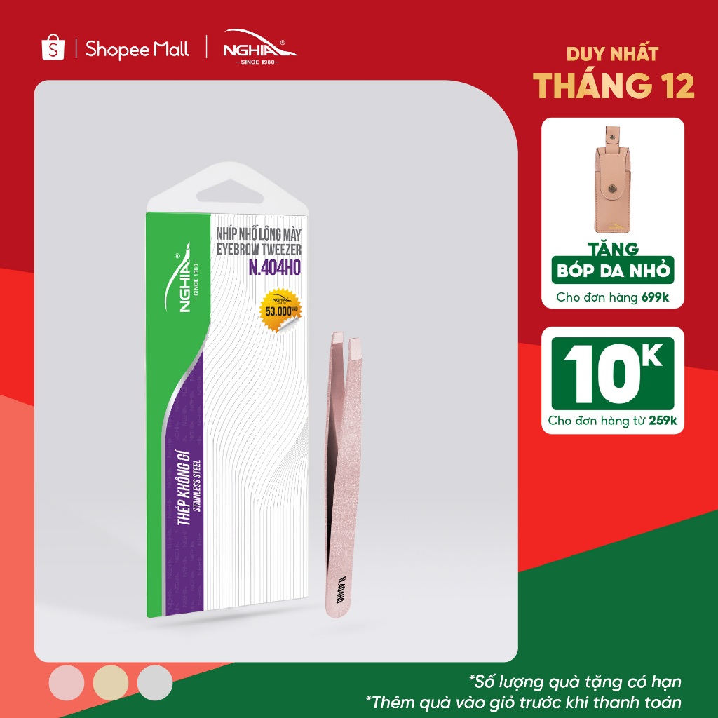  Nhíp Nhổ Lông Mày Lông Mũi Râu Tóc Bạc Inox Kềm Nghĩa N.404 - Đầu Ngang - 3 Màu 