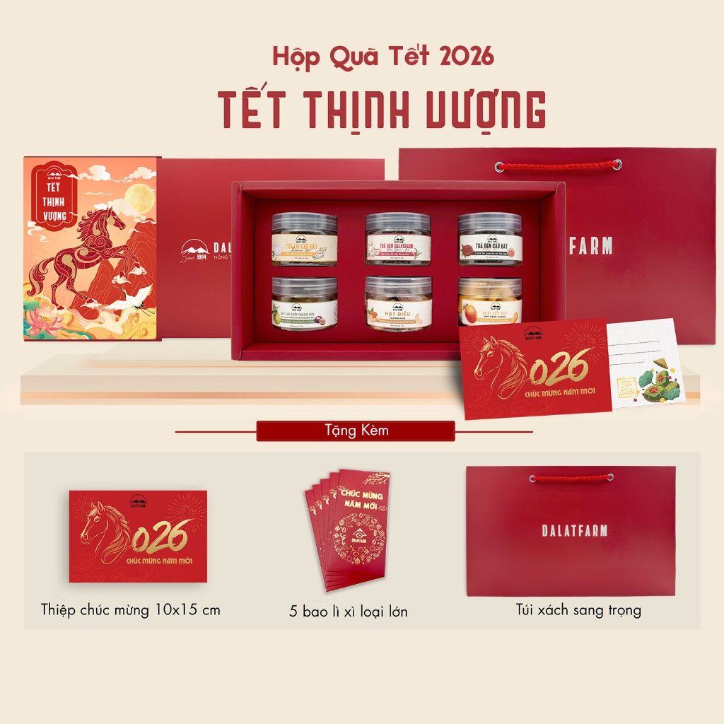 Hộp Quà Tết Thịnh Vượng (Trà  - Hạt - Mứt) (phiên bản Hộp Đỏ)