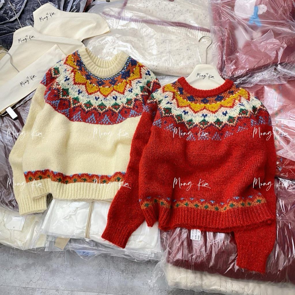 【F18.STUDIO】 #150 Áo len dài tay hoạ tiết thổ cẩm mùa đông