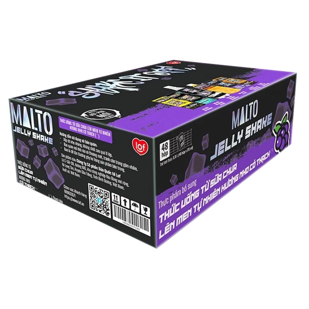 Thùng 48 hộp sữa chua lên men tự nhiên hương nho có thạch LOF Malto 170ml