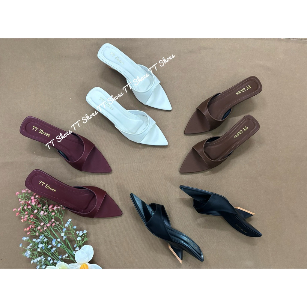 ( chuẩn size ) Giày cao gót xuông 5cm trơn da lụa cao cấp TT Shoes xuong5ptronlua