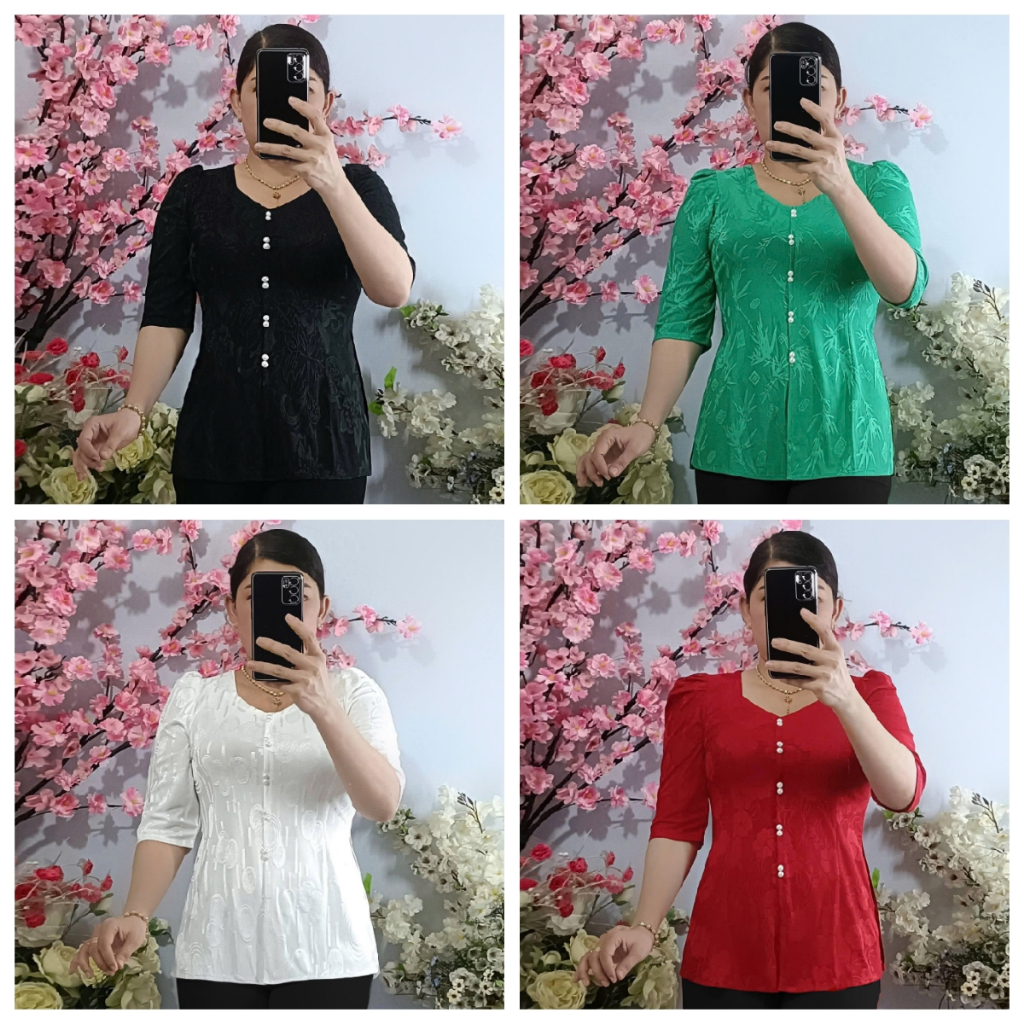 Áo Lẻ_Bà Ba Thun Gấm_Cổ Vuông Tim Tay Lỡ -- Không Quần