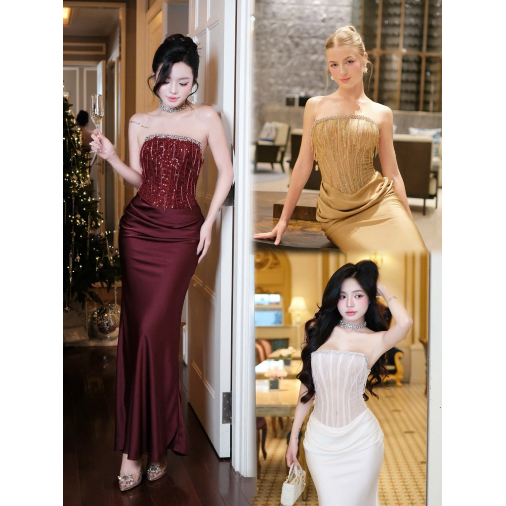 𝐍𝐄𝐖 𝐀𝐑𝐑𝐈𝐕𝐀𝐋 ✨ CAM KẾT CHUẨN HÌNH (𝐎𝐑𝐀𝐍𝐆𝐄 𝐒𝐓𝐔𝐃𝐈𝐎𝐒 ) - Molly Long Dress - Đầm Thiết Kế Cúp Ngực Kết Đá