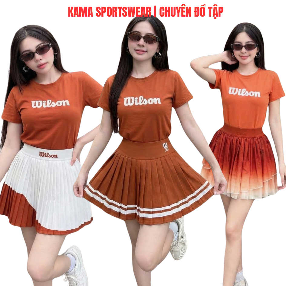 Bộ thể thao nữ Kama sport BP170, áo phông chất thun mềm mix chân váy xếp ly tập pickleball, tennis