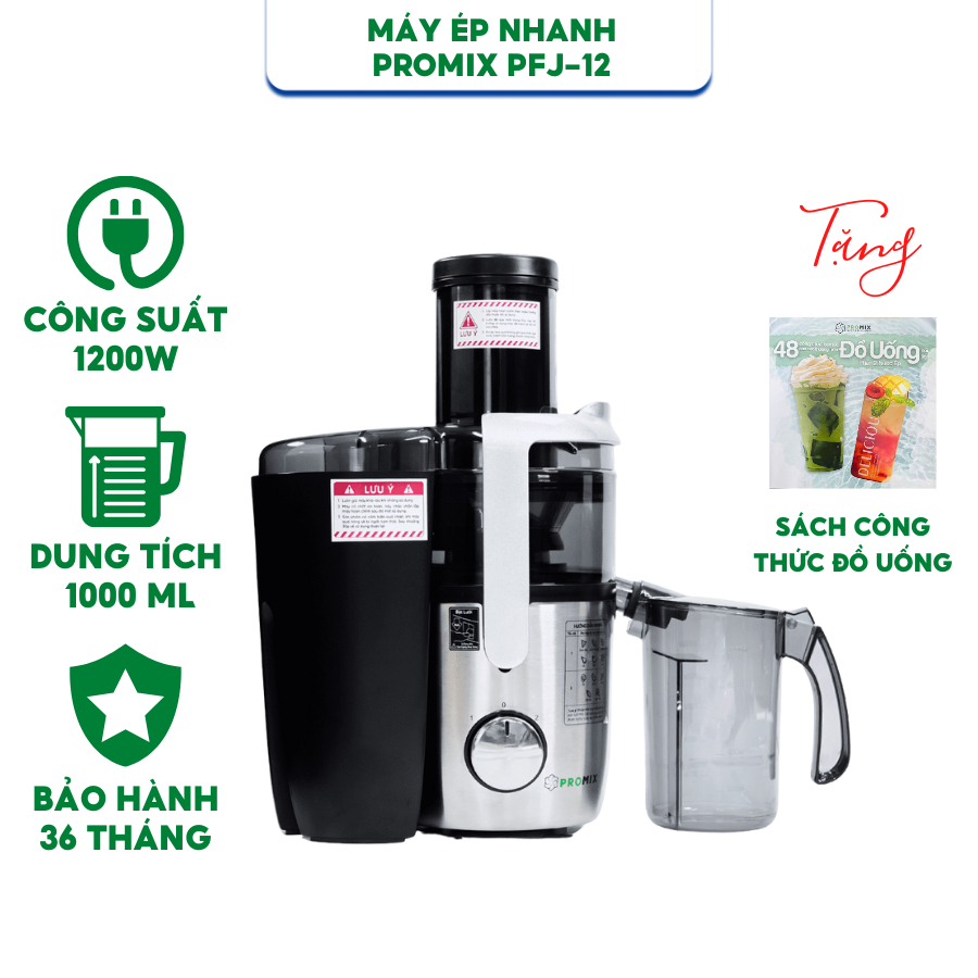 Máy ép nhanh Promix PFJ-12 - Công suất mạnh mẽ 1200W và ống tiếp liệu siêu lớn 90mm - Bảo hành chính