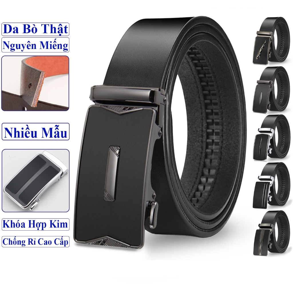 Thắt Lưng Nam Cao Cấp Da Bò Thật Nguyên Miếng Vicenzo Khóa Tự Động Hợp Kim. Dây Nịt Da Bò Thật Nam