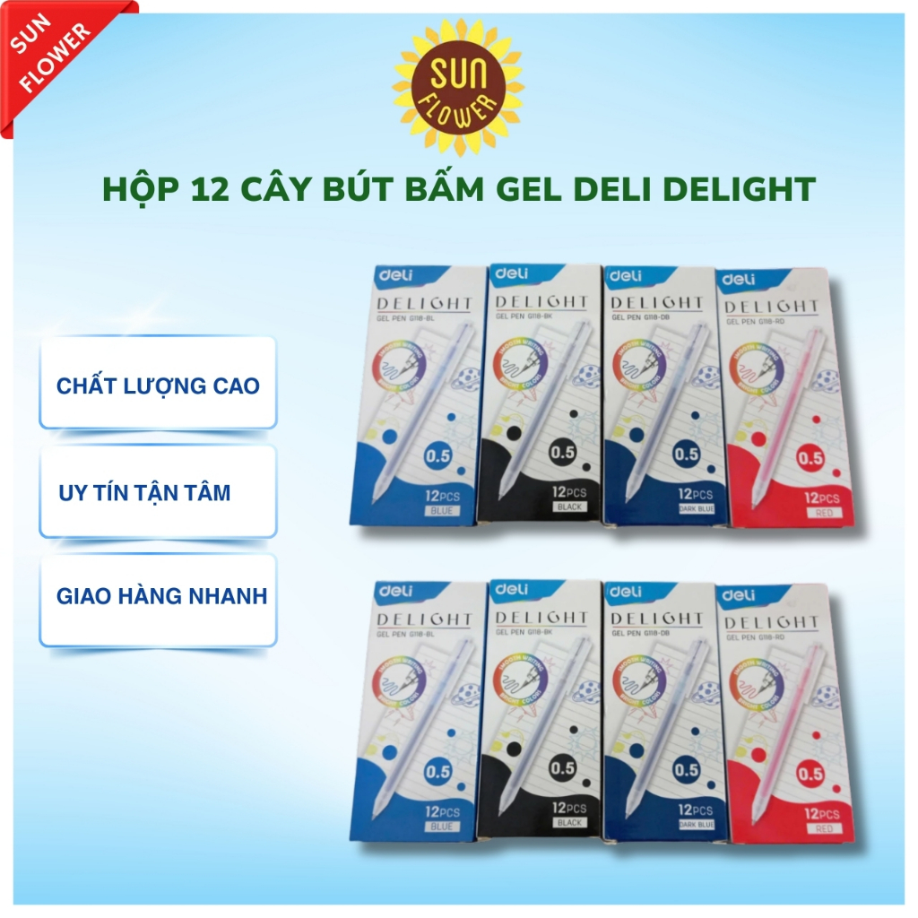 Hộp 12 cây bút bấm Gel deli Delight  G118 - ngòi 0.5mm