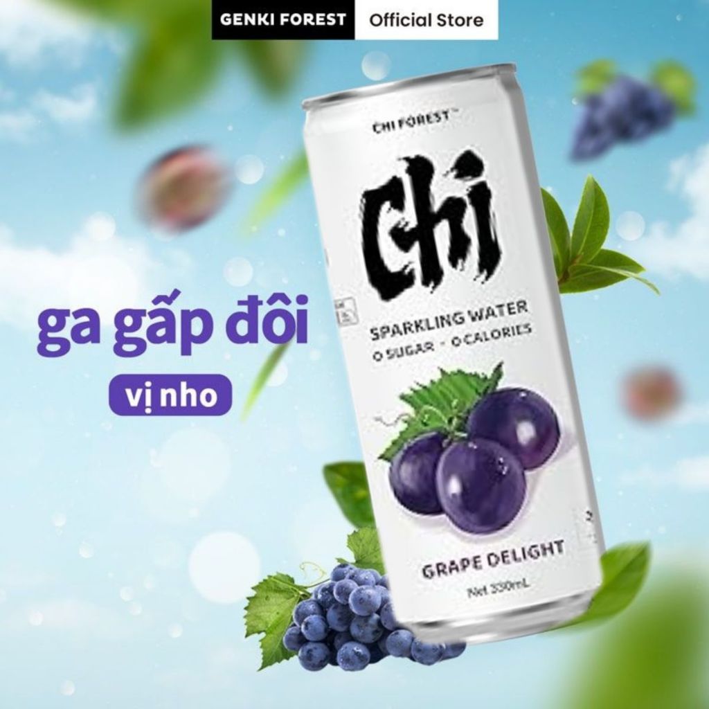 Nước trái cây có gas Genki Forest vị nho - Lốc 6 lon - Giảm cân - Tiểu đường dùng được - Singapore