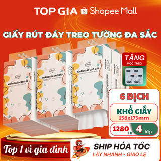  Khăn giấy cao cấp TopGia Đa Sắc 6 bịch giấy rút treo tường 1280 tờ 4 lớp bằng bột gỗ nguyên sinh 