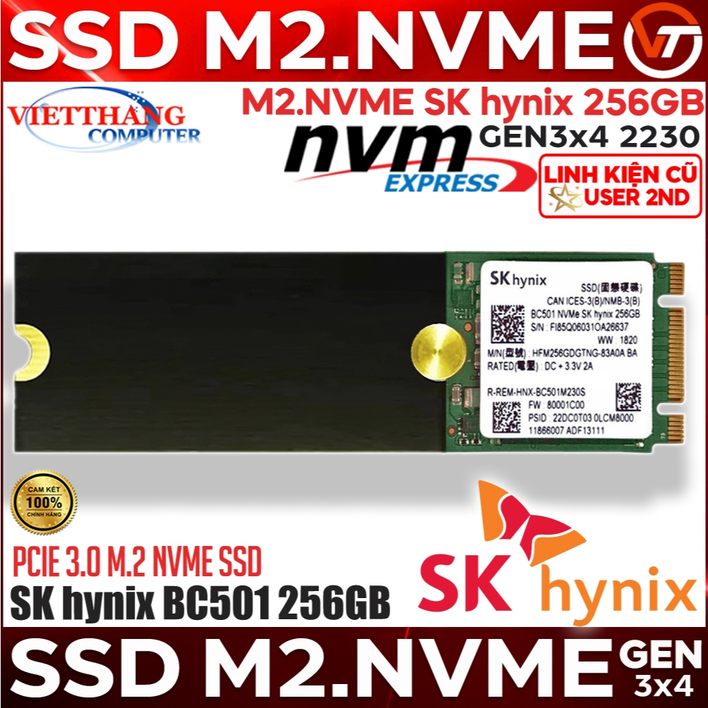 Ổ cứng SSD M2 Nvme SK hynix BC501 256GB Gen3x4 2230 SSD cũ đã qua sử dụng LikeNew ( Cũ - 2nd )