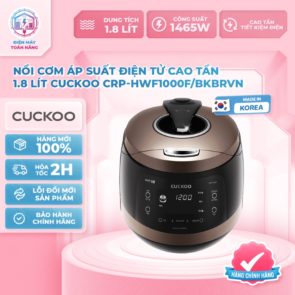 Nồi Cơm Áp Suất Điện Tử Cao Tần Cuckoo 1.8 Lít CRP-HWF1000F/BKBRVN - Hàng Chính Hãng, Mới 100%