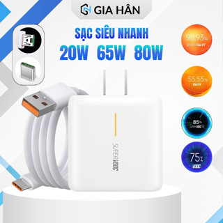  Sạc nhanh 20W 65W 80W báo sạc cực nhanh super vooc super dart chạy thập phân và báo số W tùy dòng Cục sạc nhanh đầu usb 