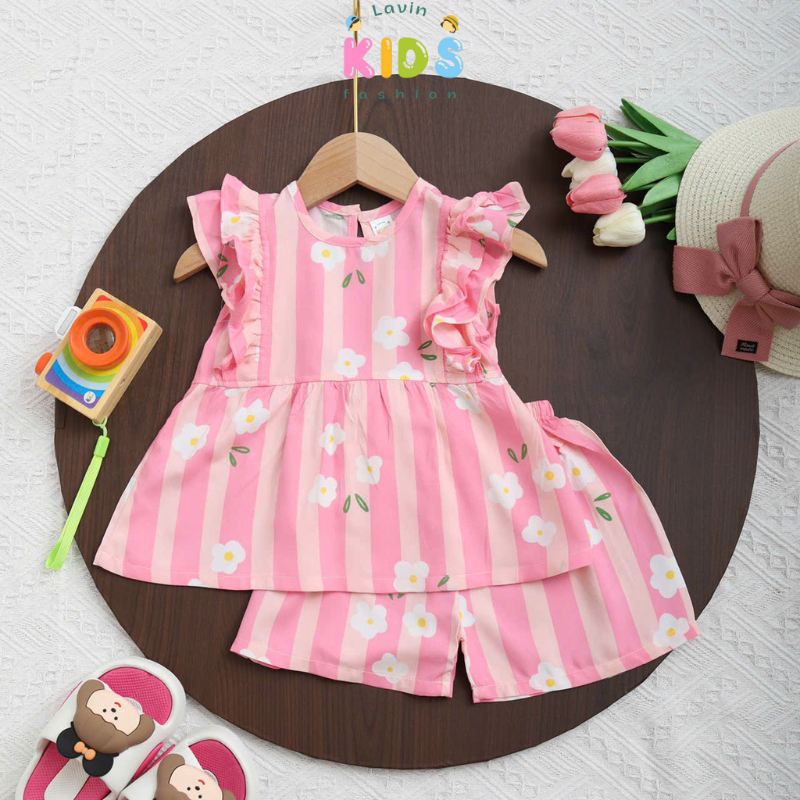 Bộ tole lanh tay cánh tiên bèo cho bé gái size 7-15kg- Lavin Kids