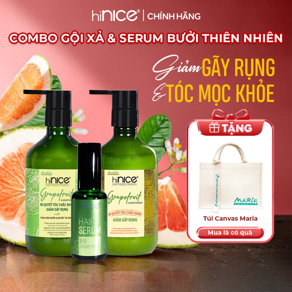 Bộ 3 Sản Phẩm Gội Xả & Serum Bưởi Thiên Nhiên hiNICE Ngăn Ngừa Gãy Rụng Hỗ Trợ Mọc Tóc Con Dưỡng Ẩm