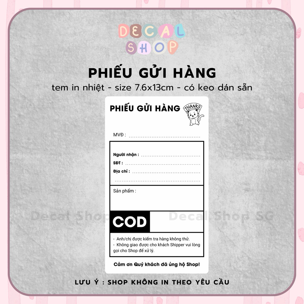 100 Phiếu Gửi Hàng Thu Cod CÓ KEO SẴN - Size 7,6x13cm