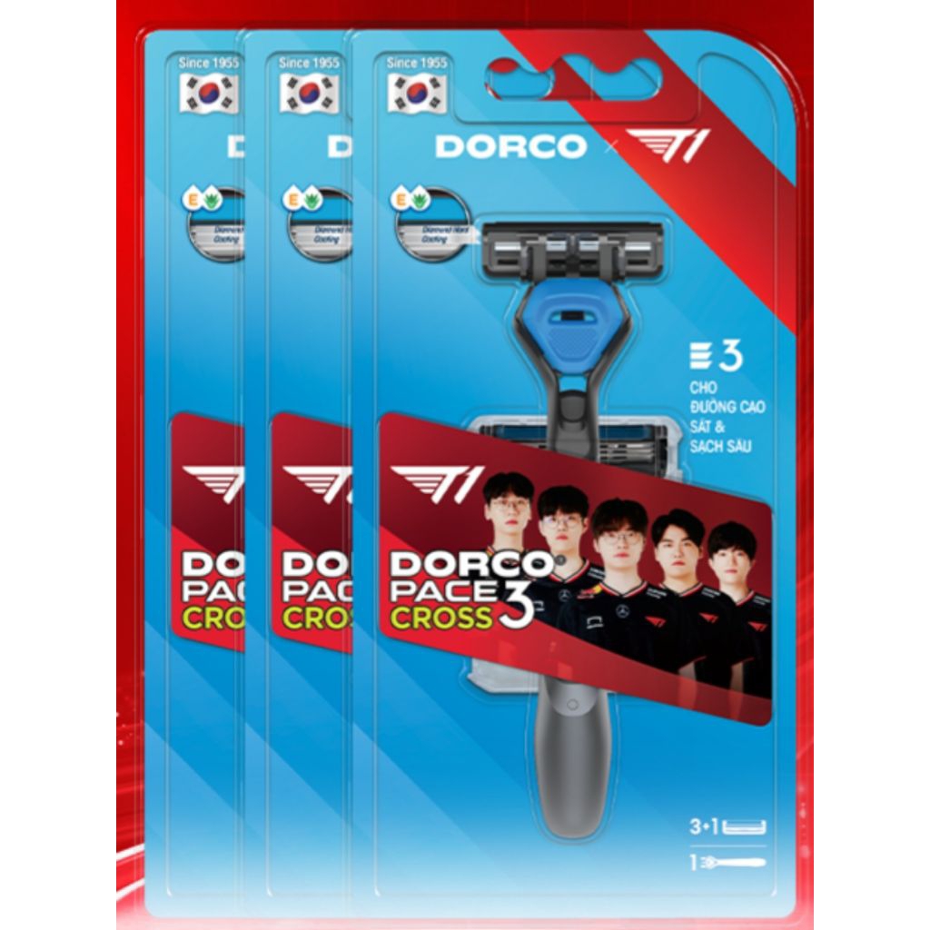 Dao cạo râu Hàn Quốc DORCO PACE 3 CROSS (1 CÁN + 4 ĐẦU THAY)