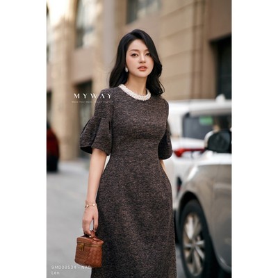 Đầm Len Nữ Dáng A MY WAY Ngắn Tay Công Sở Cao Cấp 9MD08534