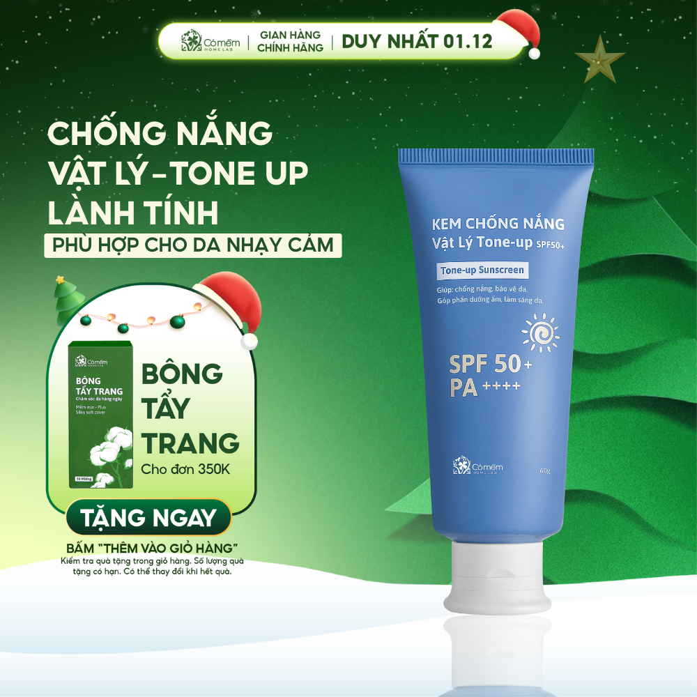 Kem Chống Nắng Vật Lý Nâng Tone SPF50+ PA++++ Tone Up Dưỡng Sáng Cho Da Nhạy Cảm Cỏ Mềm 60g