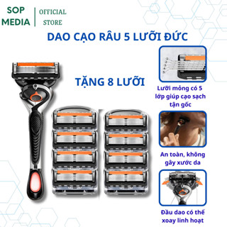 Dao cạo râu 5 lưỡi kèm hộp SOPMEDIA dao cạo râu kiểu Đức cho nam kèm lưỡi dao sắc không đau rát cho da mặt, máy cạo râu