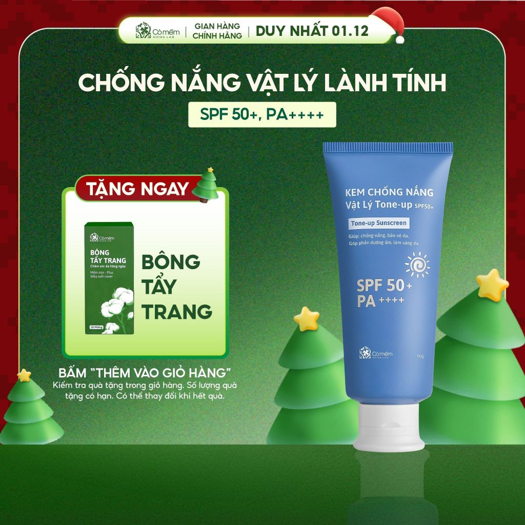 Kem Chống Nắng Vật Lý Nâng Tông Tone Up SPF50 PA++++ Chống Nắng Bảo Vệ Da Cho Da Nhạy Cảm Cỏ Mềm 60g