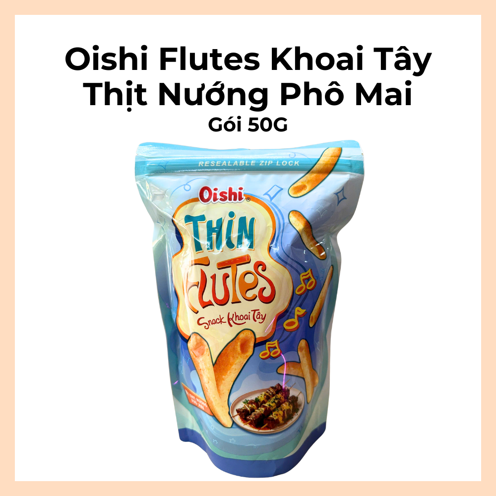 Bánh Snack Oishi Flutes Khoai Tây Thịt Nướng Phô Mai (Gói 50G)