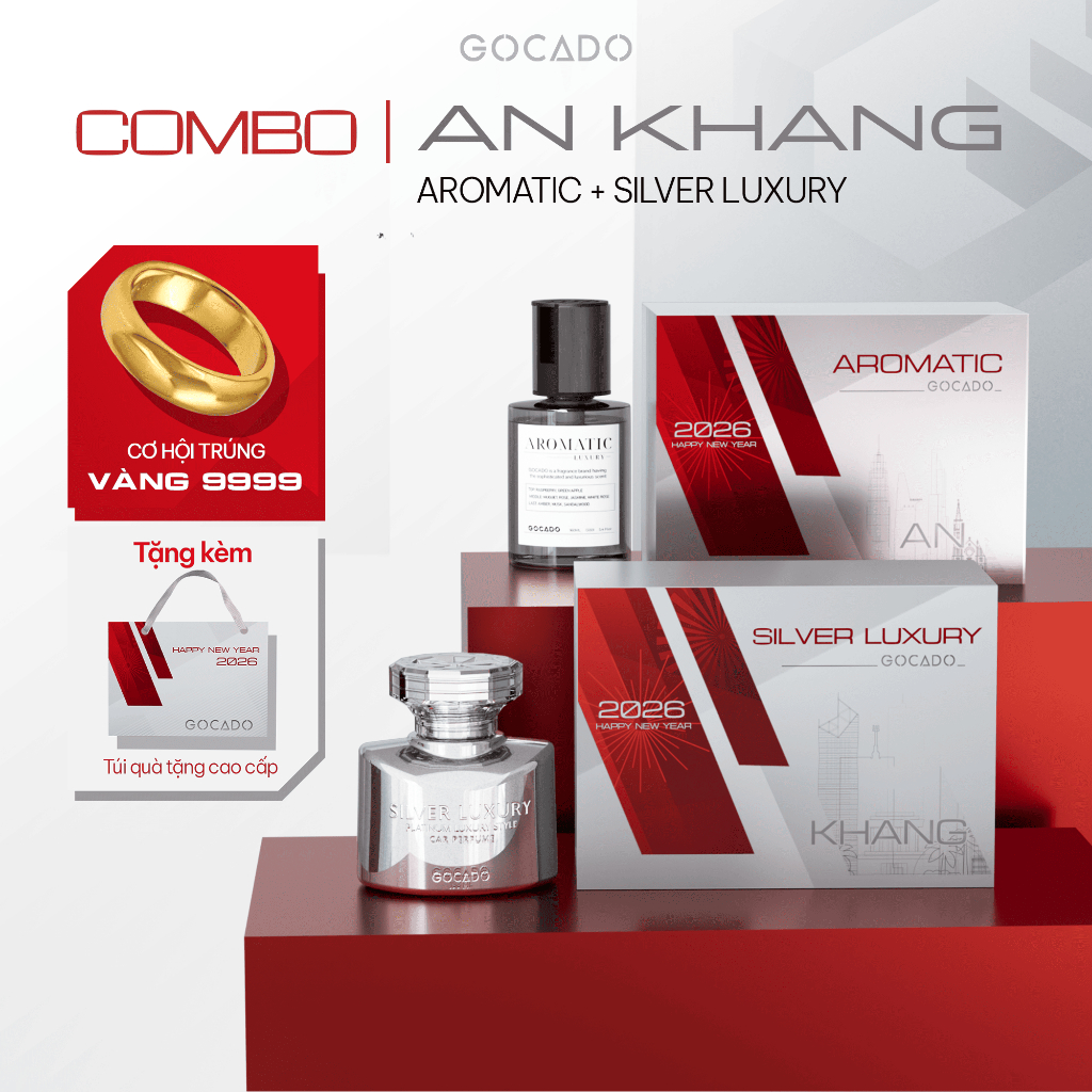 Bộ Quà Tặng  Nước Hoa Ô Tô  "An Khang"  Aromatic + Silver Luxury GOCADO
