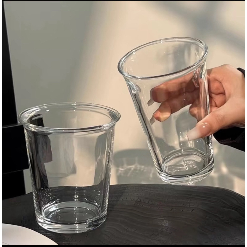 Cốc thuỷ tinh miệng loe dáng thấp 2 size 350ml và 350ml phong cách Hàn Quốc, Ly cốc thuỷ tinh miệng 