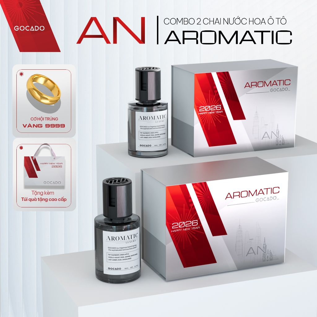  Combo 2 Chai Nước Hoa Ô Tô - AN AROMATIC Khử Mùi Xe Hơi Cao Cấp,Hương Hoa Kết Hợp Vơi Gỗ,Kèm Lõi Bông Khuếch Tán GOCADO 
