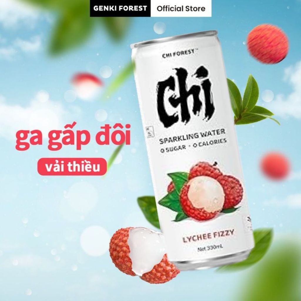 Nước có ga Genki Forest vị vải - Lốc 6 lon - 0 đường 0 calo 0 chất béo