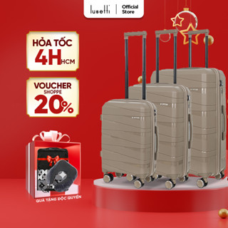  Combo 3 vali Du Lịch Lusetti LS8088 Size 20 Size 24 Size 28 Nhựa PP Chống Bể Hạn Chế Trầy Xước Khóa Số Âm 