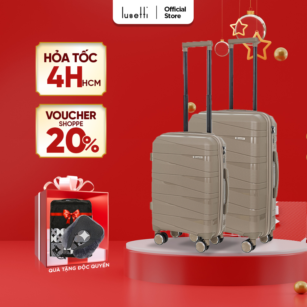 Combo 2 vali Du Lịch Lusetti LS8088 Size 20/Size 24/Size 28 Nhựa PP Chống Bể, Hạn Chế Trầy Xước, Khó