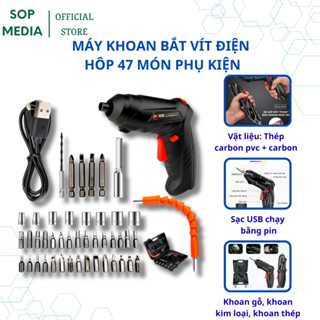  Máy khoan vít cầm tay SOPMEDIA máy bắn vít pin mini đa năng 47 phụ kiện bắt vít 2 chiều tặng kèm sạc và hộp đựng 