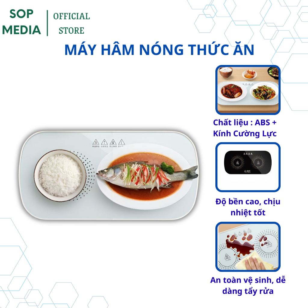 Đĩa hâm nóng đồ ăn trà cafe sữa SOP MEDIA kèm đế điện dùng cho mọi chất liệu an toàn tiện lợi, có mặt kính cường lực