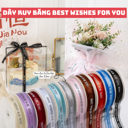 Ruy Băng Lụa & Voan In Chữ “Best Wishes For You” – Bản 2.5cm, Chạy Viền Sang Trọng từ DoBaker