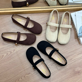 [HÀNG SẴN TUỲ SIZE] Giày búp bê da lộn khuy oval kiểu dáng vintage retro đế cao su mềm dẻ