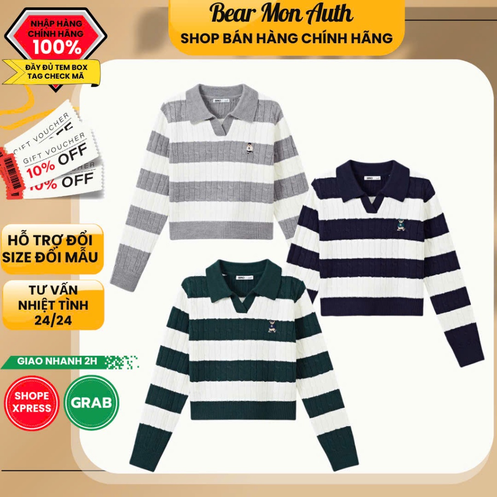 Áo Sweater Len WHOAU SAPO Cable Semi-Open Sweater SPKWE49G40 Màu Xanh Green / Xám / Navy