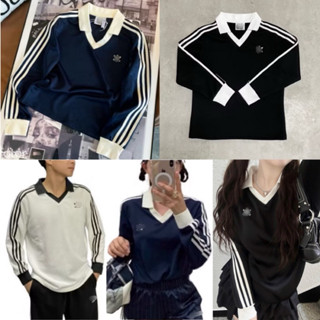   ảnh thật  Áo sweater nỉ tay dài d as 3 sọc cổ polo V hàng chuẩn 1:1 