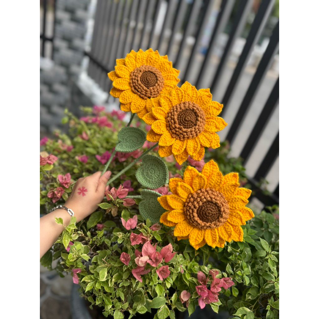 Hoa hướng dương bằng len nẹp kẽm size to len 125g