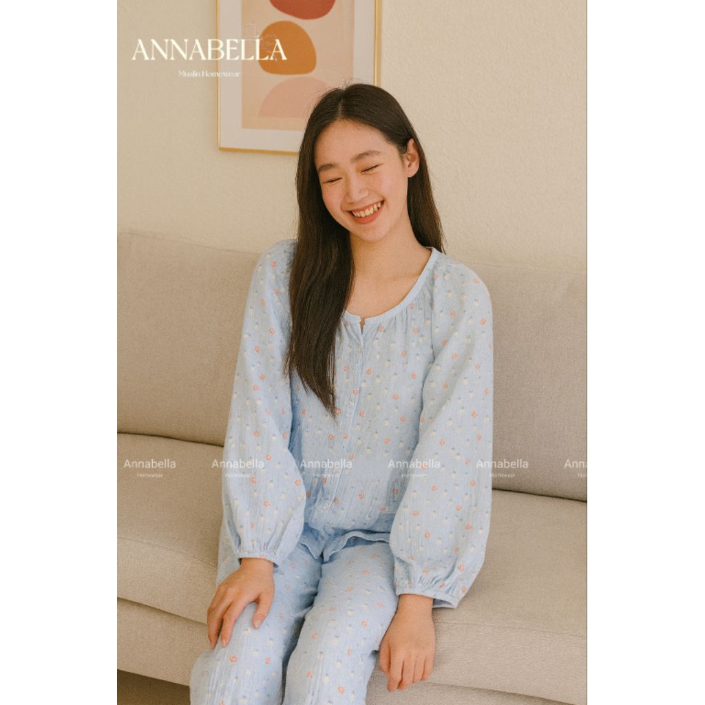 Set bộ đồ xô muslin tay dài thiết kế casual chic bảng màu Tây Annabella Anna bigsize